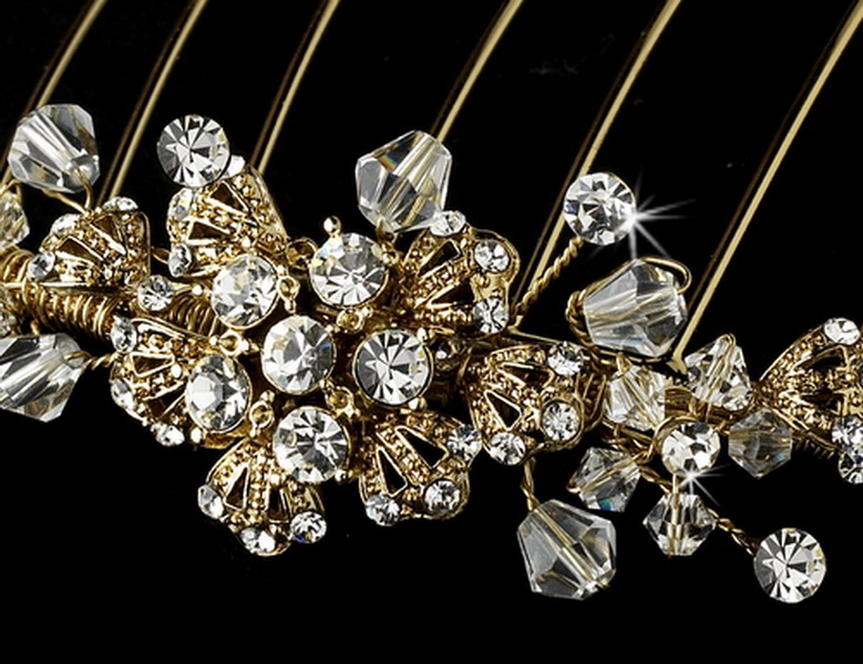 Elegance by Carbonneau Comb-8838-G Exquisite Gold Bridal Hair Comb w/ Rhinestones & Swarovski Crystals 8838