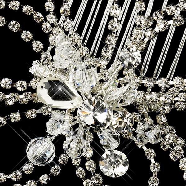 Elegance by Carbonneau Comb-3672-AS-Clear Antique Silver Clear Swarovski Crystal & Rhinestone Flower Comb 3672