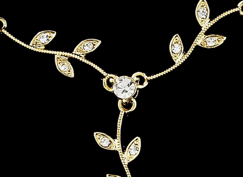 Elegance by Carbonneau NE-328-Dangle-Gold-Clear Gold Clear Dangle Floral Bridal Set NE 328