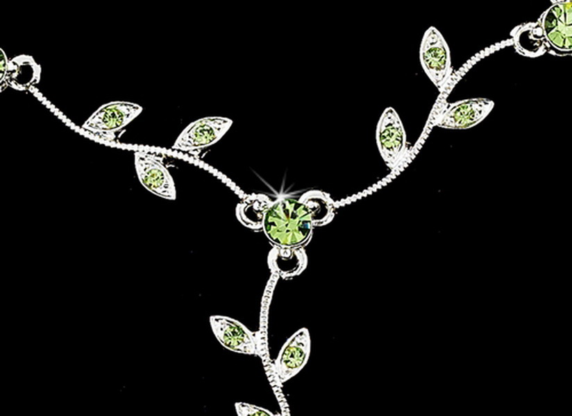 Elegance by Carbonneau NE-328-Dangle-Silver-Green-Green Silver Green Dangle Floral Bridal Set NE 328