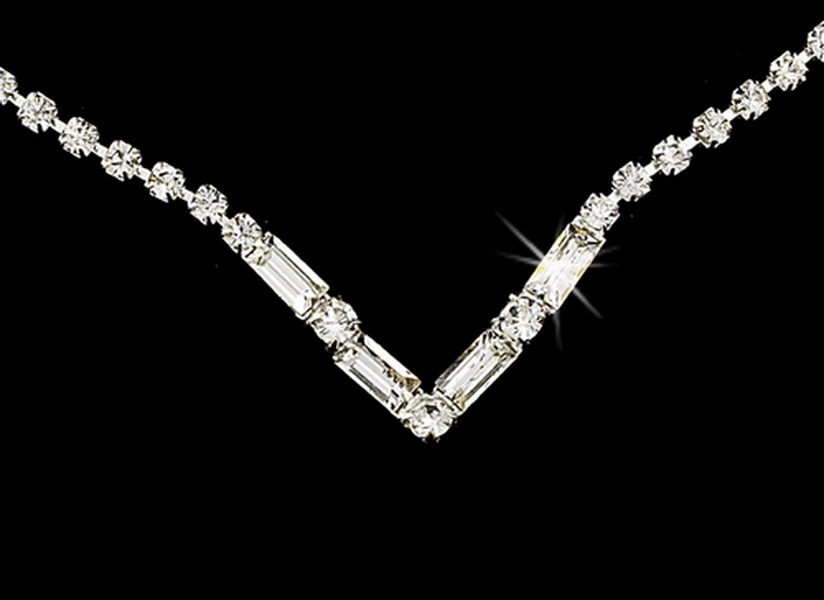 Elegance by Carbonneau NE-341-Clear Silver Clear Rhinestone Necklace & Earring Set NE 341