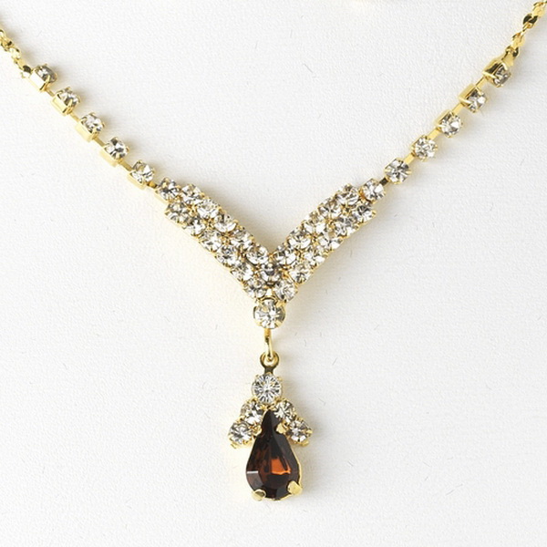 Elegance by Carbonneau NE344goldbrown Gold Brown Crystal Drop Jewelry Set NE 344