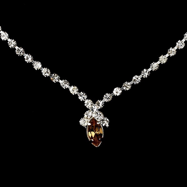 Elegance by Carbonneau NE-342-silvertan Beautiful Silver and Tan Crystal Jewelry Set NE 342