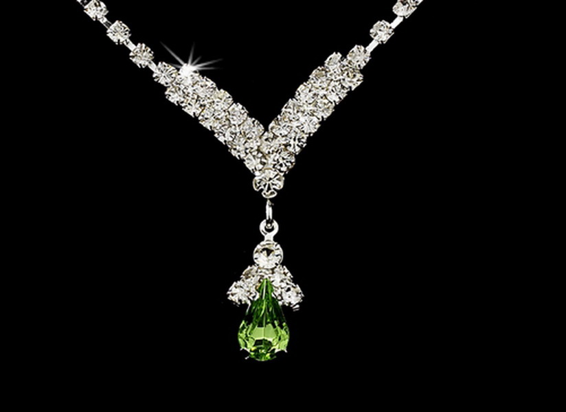 Elegance by Carbonneau NE344silverperidotgreen Silver Peridot Green Crystal Drop Jewelry Set NE 344