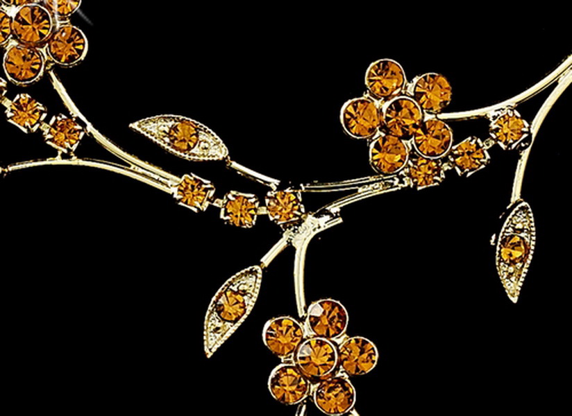 Elegance by Carbonneau NE363gld Beautiful Floral Gold Bridal Jewelry Set NE 363