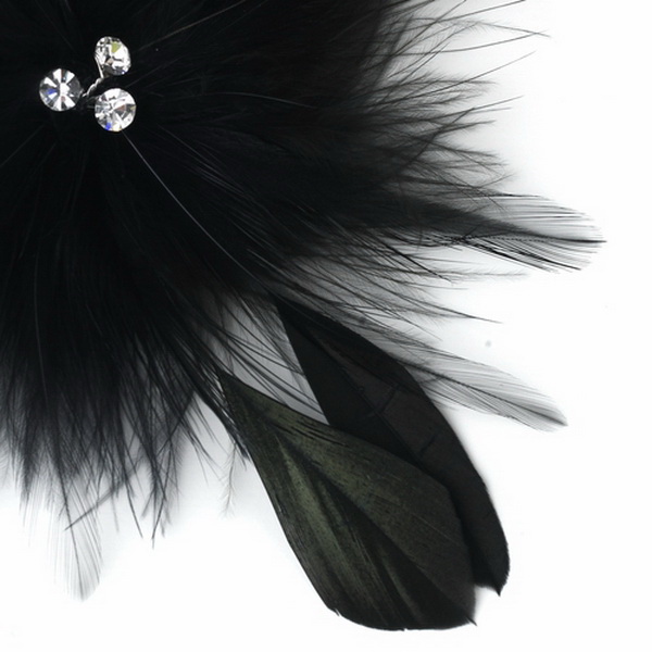 Elegance by Carbonneau clip-442-black Bridal Crystal Black Feather Fascinator Clip 442 with Brooch Pin