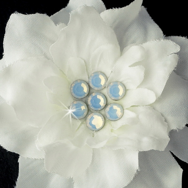 Elegance by Carbonneau Pin-906-Diamond-White Diamond White w/ Opal Crystal Flower Accents on Delphinium Flower Bobby Hair Pin 906 (Set of 2)