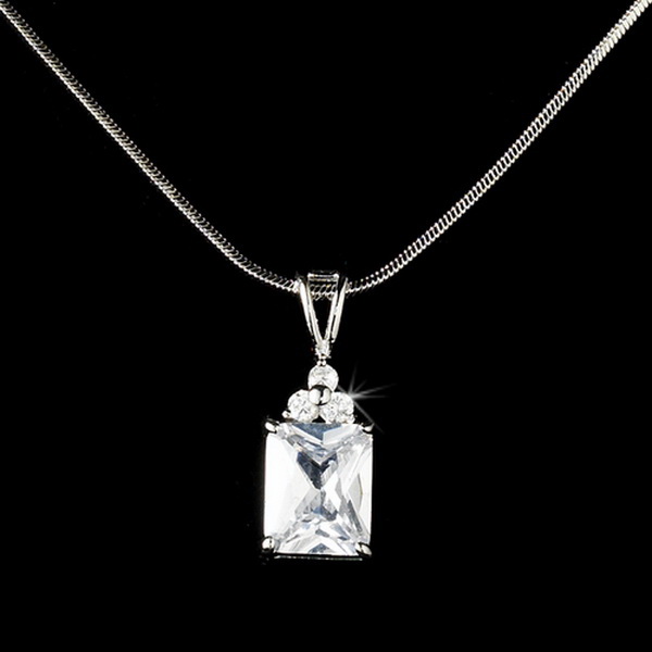 Elegance by Carbonneau N-2446_E-2465 Crystal Cubic Zirconia Princess Pendent Bridal Jewelry N 2446 E 2465