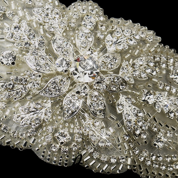 Elegance by Carbonneau HP-9036-S-Clear Silver Clear Beaded Crystal & Rhinestone Side Accented Fabric Headpiece 9036