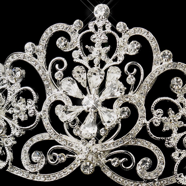 Elegance by Carbonneau HP-18693-S-Clear Silver Clear Rhinestone Floral Bridal Royal Tiara Headpiece 18693