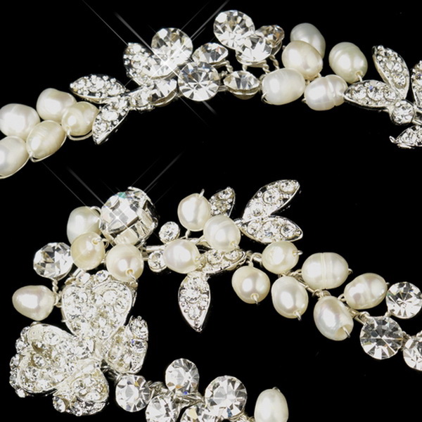 Elegance by Carbonneau Clip-1060-S-Ivory Silver Ivory Freshwater Pearl & Clear Rhinestone Bridal Headpiece Clip 1060