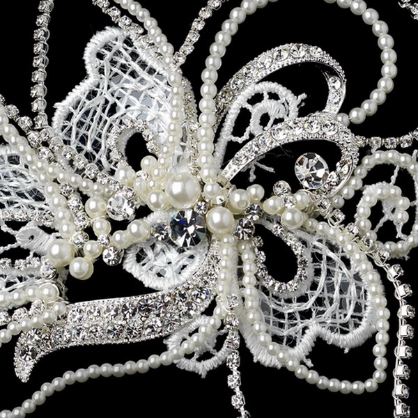 Elegance by Carbonneau Clip-9631-S-DW Silver Diamond White Pearl, Rhinestone & Lace Hair Clip 9631