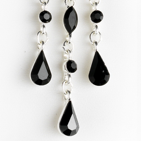 Elegance by Carbonneau E-24496-Black Immaculate Silver Clear & Black Austrian Crystal Chandelier Earrings 24496