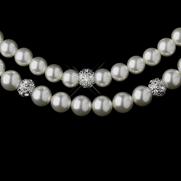 Elegance by Carbonneau N-8760-E-8761-S-DW Silver Ivory Pearl Necklace 8760 & Earrings 8761 Bridal Jewelry Set