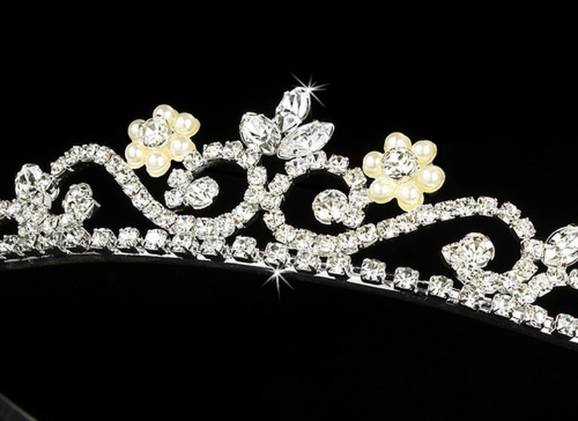 Elegance by Carbonneau HP-6240 Silver, Clear Stone, and Faux Pearl Tiara HP 6240