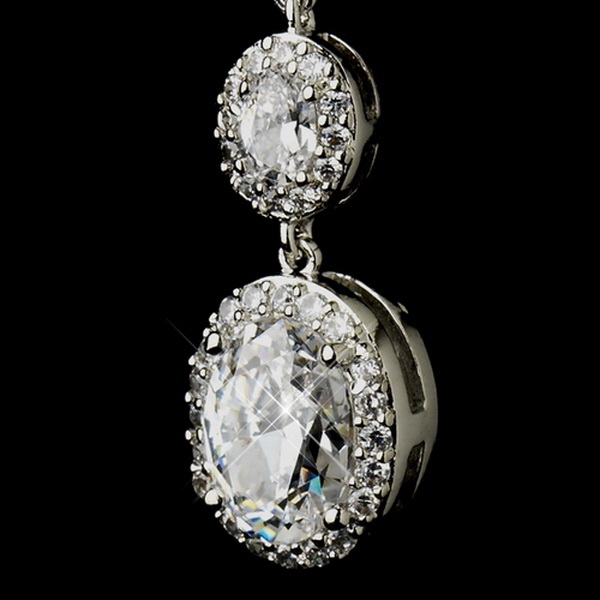 Elegance by Carbonneau E-8778-AS-Clear Antique Silver Clear Oval CZ Crystal Bridal Earrings 8778