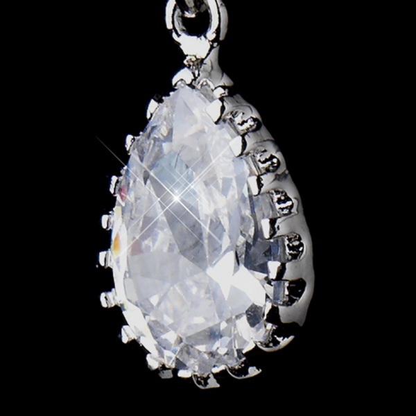 Elegance by Carbonneau E-8786-AS-Clear Silver Clear CZ Crystal Tear Drop Bridal Earrings 8786