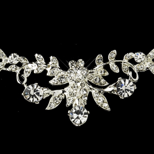 Elegance by Carbonneau NE-12708-S-Clear Silver Clear Rhinestone Necklace & Earrings Bridal Jewelry Set 12708