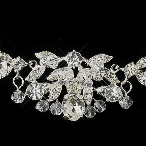 Elegance by Carbonneau NE-8214-S-Clear Silver Clear Austrian & Rhinestone Necklace & Earrings Bridal Jewelry Set 8214