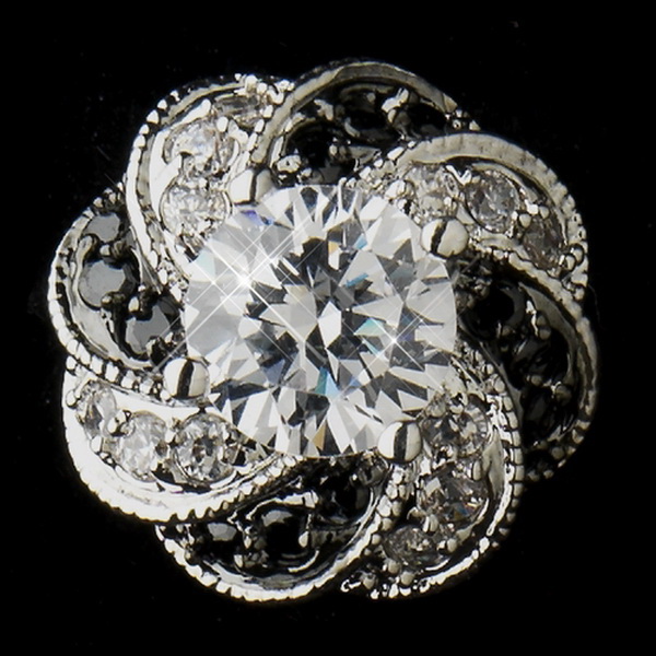 Elegance by Carbonneau E-8785-AS-Black Silver Clear & Black CZ Stone Bridal Earrings 8785