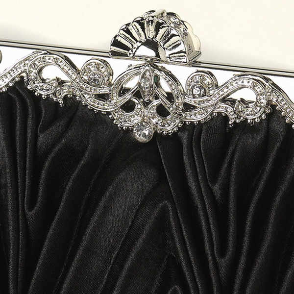 Elegance by Carbonneau EB-308-Black Black Satin Evening Bag 308 with Rhinestone Accented Vintage Frame