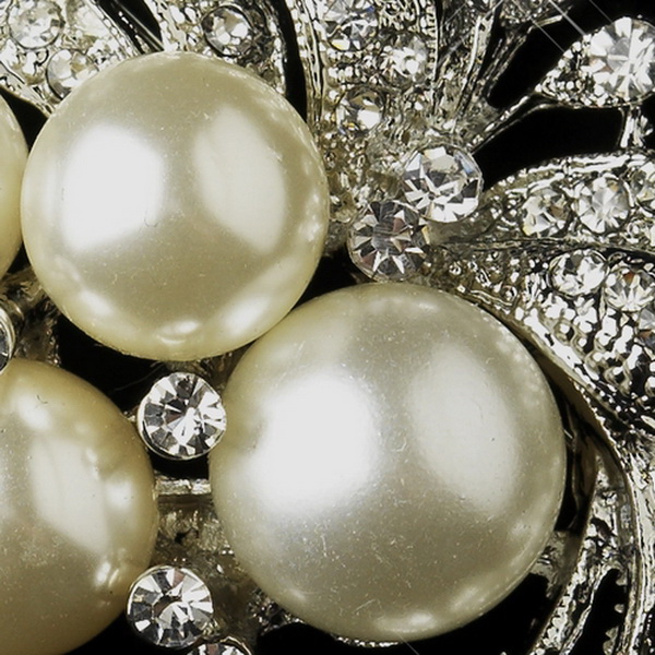 Elegance by Carbonneau Brooch-175-AS-DW Antique Silver Diamond White Pearl & Rhinestone Floral Brooch 175
