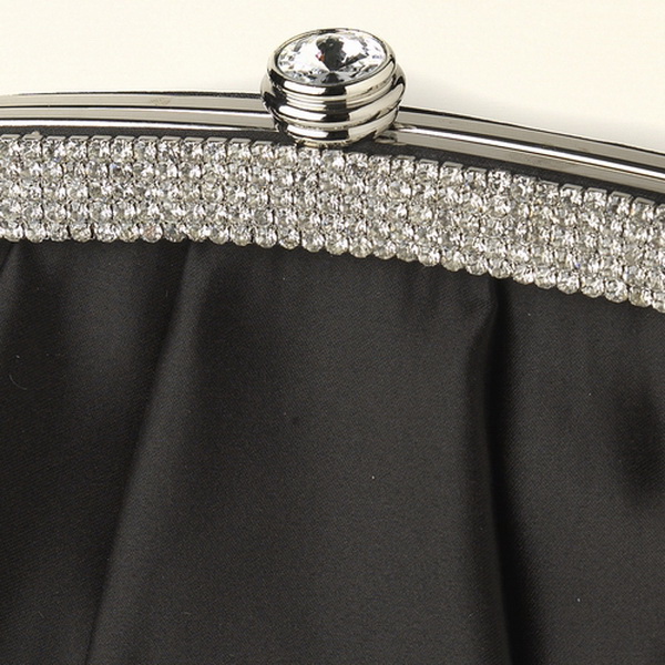Elegance by Carbonneau EB-322-Black Black Satin Evening Bag 322 with Crystal Trim Accent & Closure, Silver Shoulder Strap