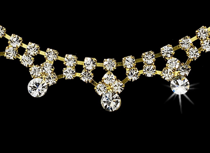 Elegance by Carbonneau NE362gldclr Gold & Clear Rhinestone Necklace & Earring Set NE 362