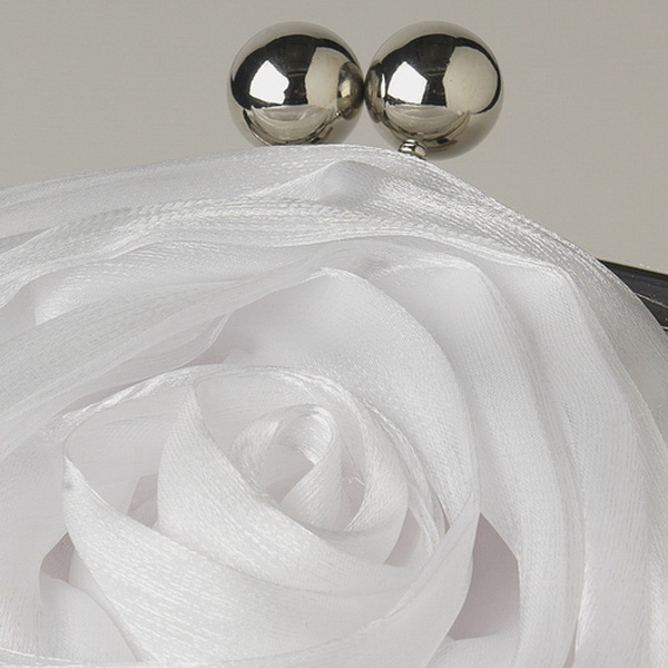 Elegance by Carbonneau EB-329-White White Floral Rose Evening Bag 329 with Silver Frame & Shoulder Strap