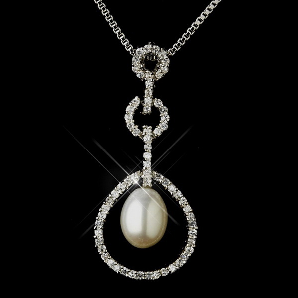 Elegance by Carbonneau N-2002-E-2006-AS-DW Antique Silver Diamond White Pearl & Rhinestone Necklace 2002 and Earrings 2006 Bridal Jewelry Set