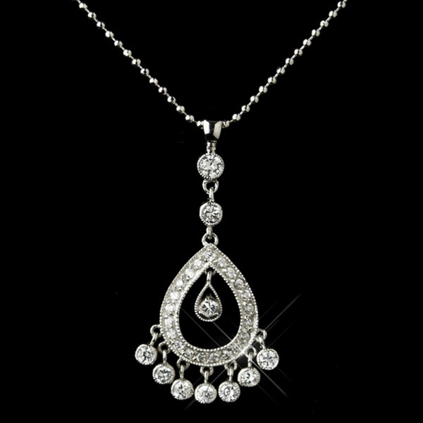 Elegance by Carbonneau N-3818-E-6191-AS-Clear Antique Silver Clear Rhinestone Chandelier Necklace 3818 and Earrings 6191 Set