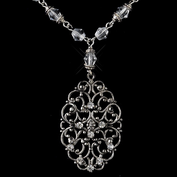 Elegance by Carbonneau N-8738-E-8738-S-Clear Silver Clear Austrian Crystal & Rhinestone Necklace & Earrings 8738