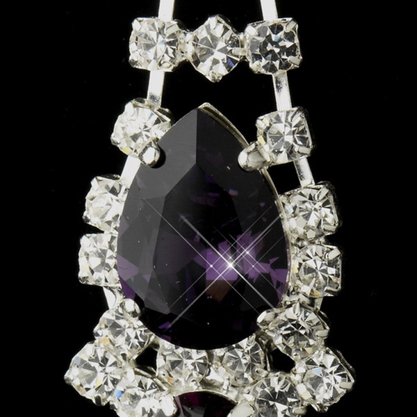 Elegance by Carbonneau E-70013-S-Amethyst Silver Clear Crystal & Amethyst Rhinestone Bridal Earrings 70013