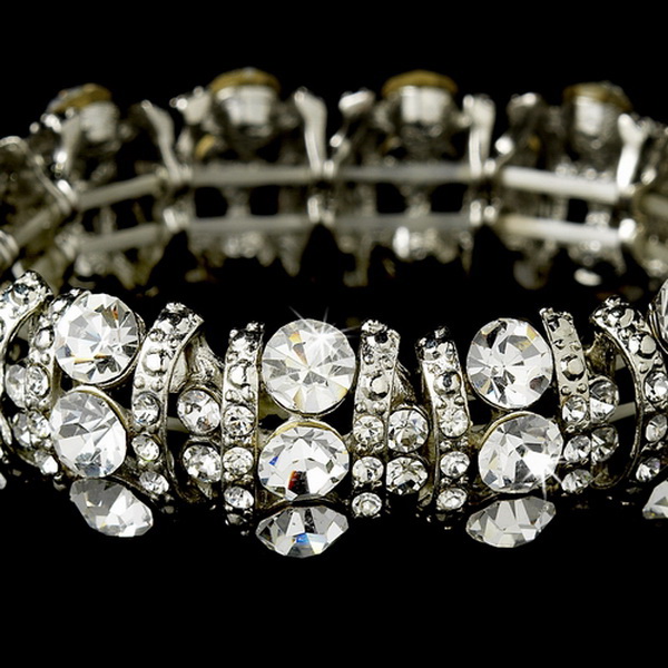 Elegance by Carbonneau B-8181-Silver-Clear Silver Clear Bangle Bracelet B 8181