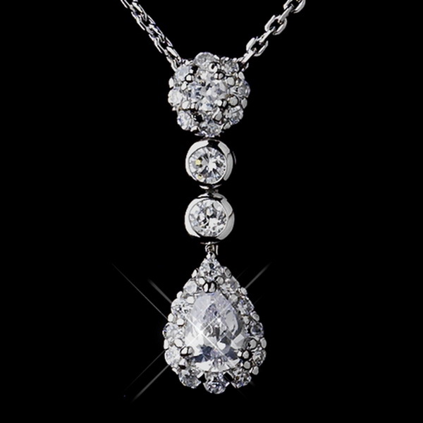 Elegance by Carbonneau N-8759-S-Clear Silver CZ Crystal Chain Link Bridal Necklace 8759