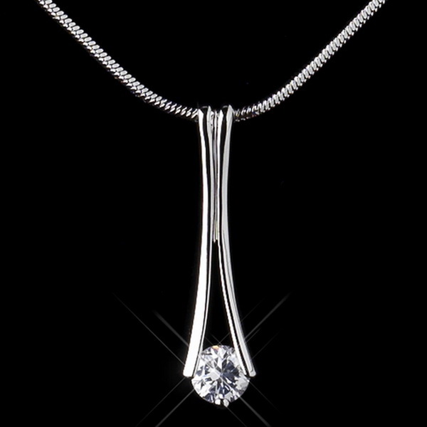 Elegance by Carbonneau N-8790-S-Clear Silver Clear CZ Crystal Necklace 8790