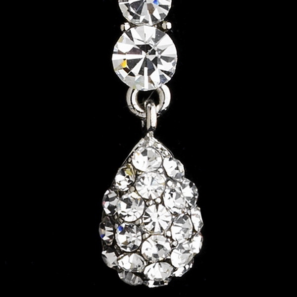 Elegance by Carbonneau E-945-Silver-Clear Elegant Silver & Clear Pave Drop Earrings E 945