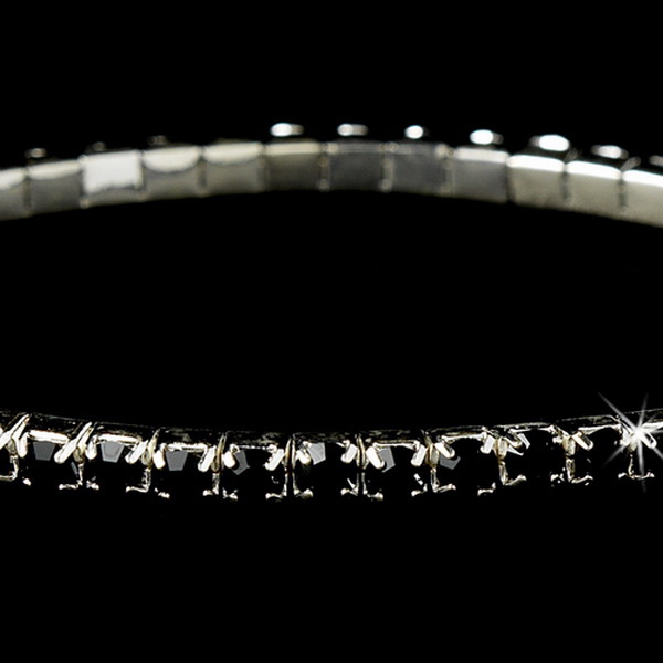 Elegance by Carbonneau B-8011-Silver-Black Charming Silver Black Rhinestone Stretch Bracelet 8011