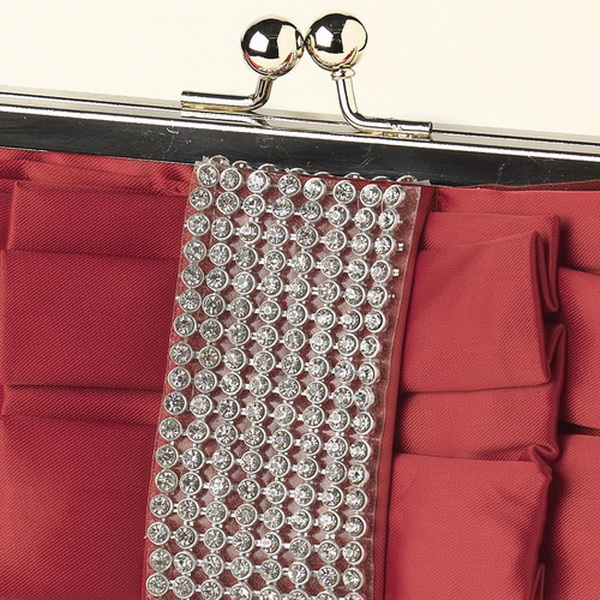 Elegance by Carbonneau EB-307-Red Red Satin Ruffle Evening Bag 307 with Rhinestone Banding