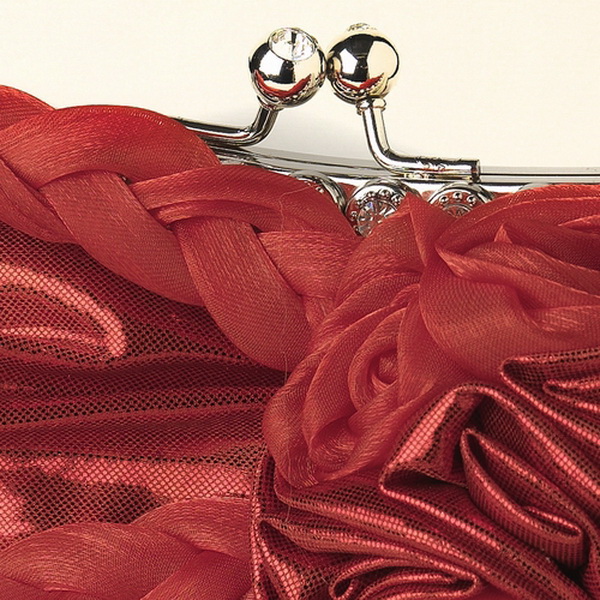 Elegance by Carbonneau EB-328-Red Red Braided Ruffle Floral Rhinestone Evening Bag 328