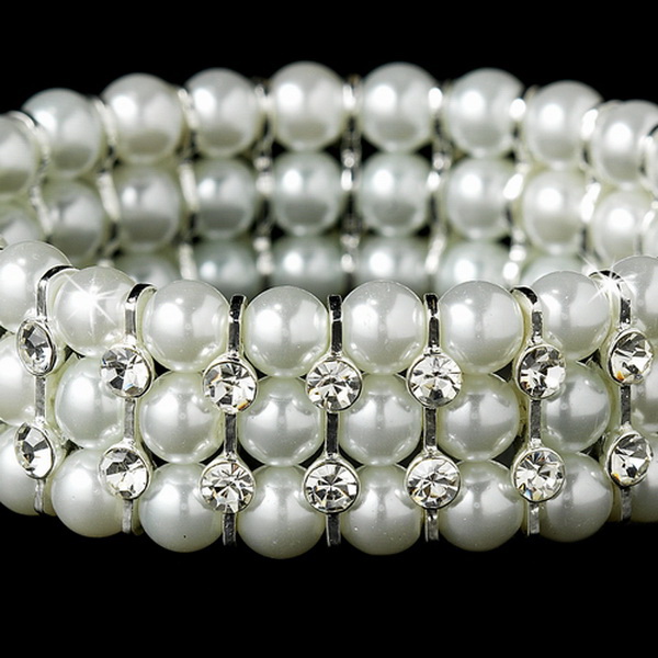 Elegance by Carbonneau B-10476-S-White Silver White Pearl Bracelet B 10476