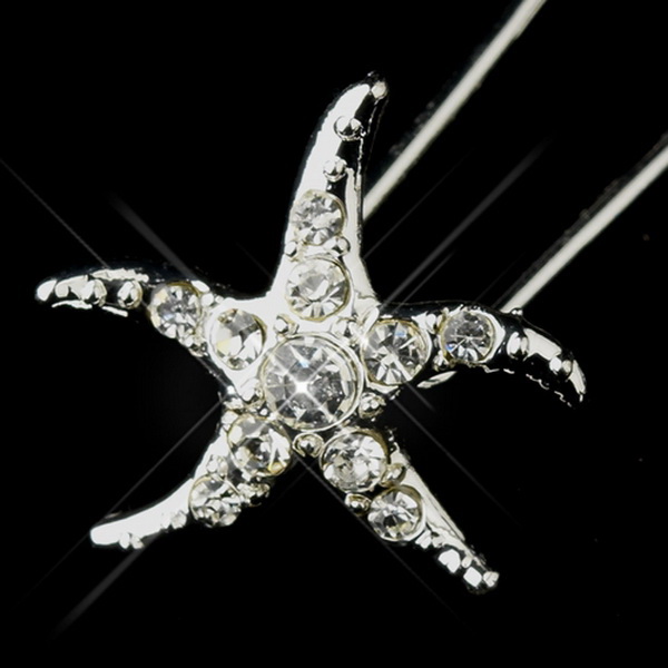 Elegance by Carbonneau Pin-2118-S-Clear Silver Clear Rhinestone Starfish Hair Pin 2118 (Set of 2)
