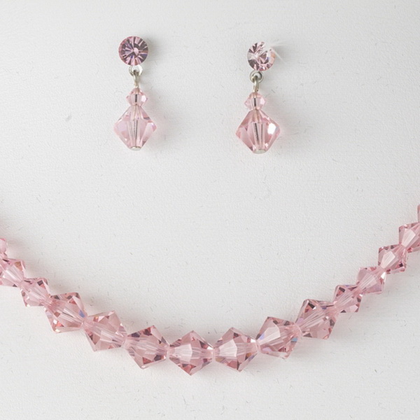Elegance by Carbonneau NE-231-pink Pink Crystal Bridal Jewelry Set NE 231