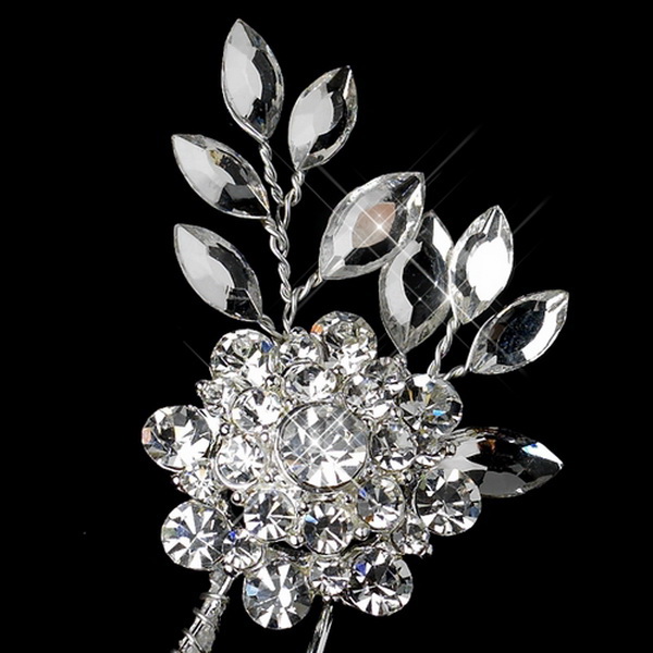 Elegance by Carbonneau Pin-10347-S-Clear Silver Clear Rhinestone Flower Pin 10347