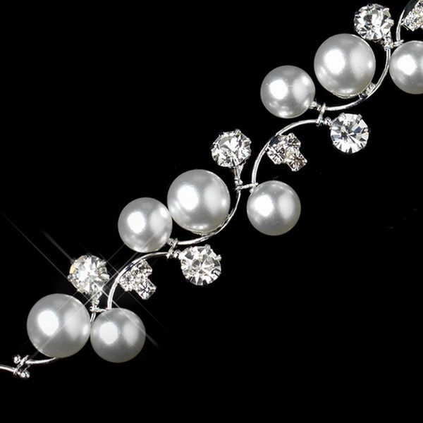 Elegance by Carbonneau B-8899-S-White Silver White Pearl & Clear Rhinestone Bracelet 8899