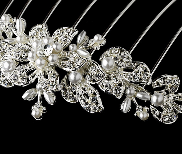 Elegance by Carbonneau Comb-8911 Elegant Silver or Gold Bridal Hair Comb w/ Pearls & Rhinestones 8911