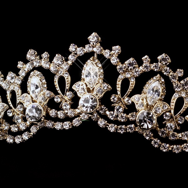 Elegance by Carbonneau HP-10575-G-Clear Gold Clear Rhinestone Royal Tiara Headpiece 10575