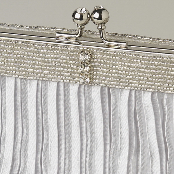 Elegance by Carbonneau EB-304-Silver Silver Satin Beaded Rhinestone Bridal Evening Bag 304
