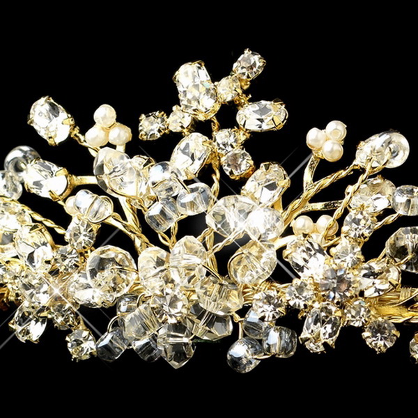 Elegance by Carbonneau HP-6270-G-White Gold White Pearl, Crystal & Rhinestone Tiara Headpiece 6270