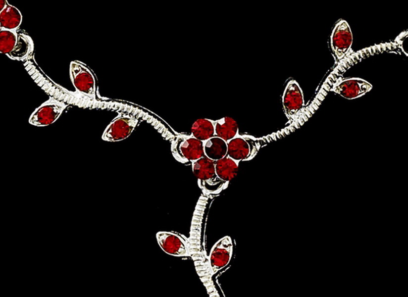 Elegance by Carbonneau NE-383-Burgundy Charming Necklace & Earring Set 383 Silver Burgundy or Red